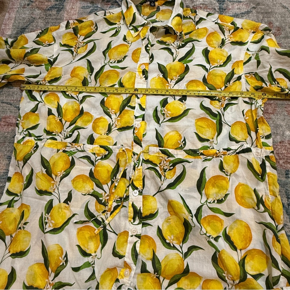 J Crew Cinch Waist Shirt Dress in Lemon Print Limoncello Voile Button-Up Dress - Picture 9 of 15